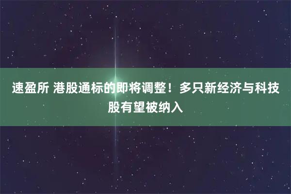 速盈所 港股通标的即将调整！多只新经济与科技股有望被纳入